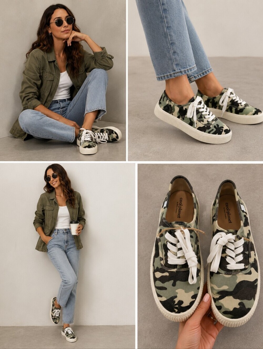 Cool Planet by Steve Madden Stream Flatform Lace-up Sneakers Green Camouflage